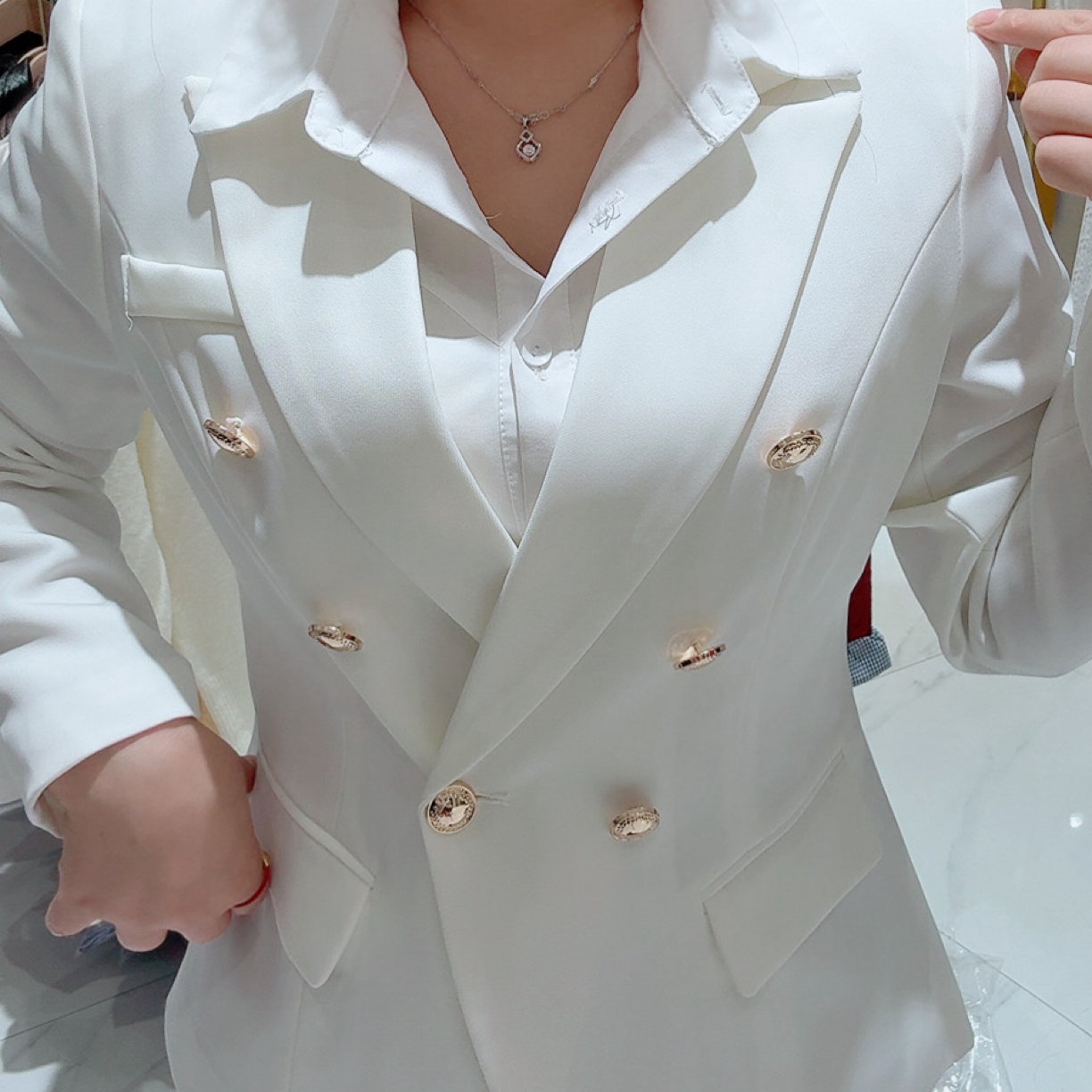 网红中长款西装外套