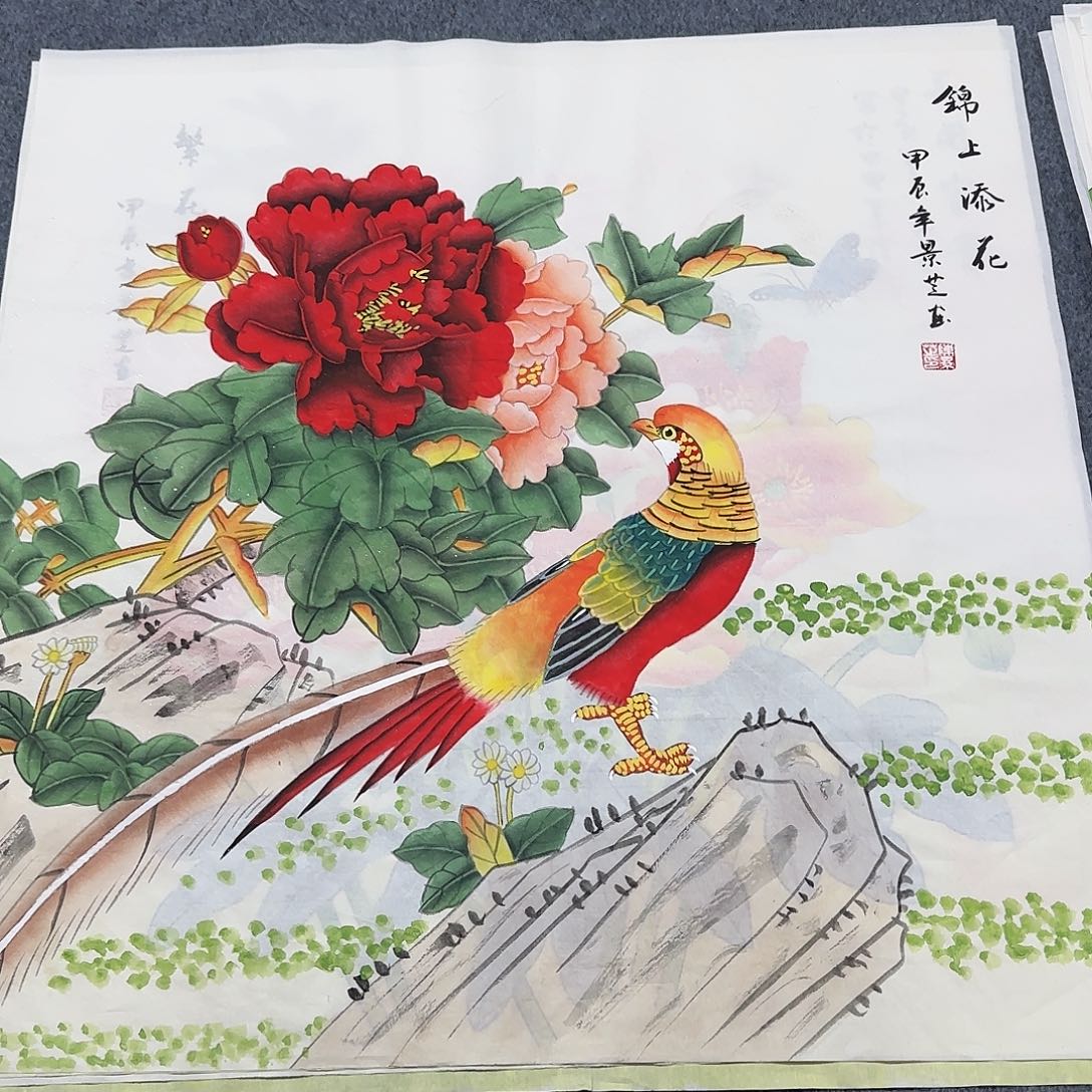 国画尺寸70X70手绘作品 