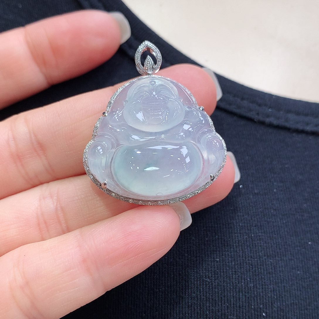 翡翠颈饰18K金镶嵌佛公