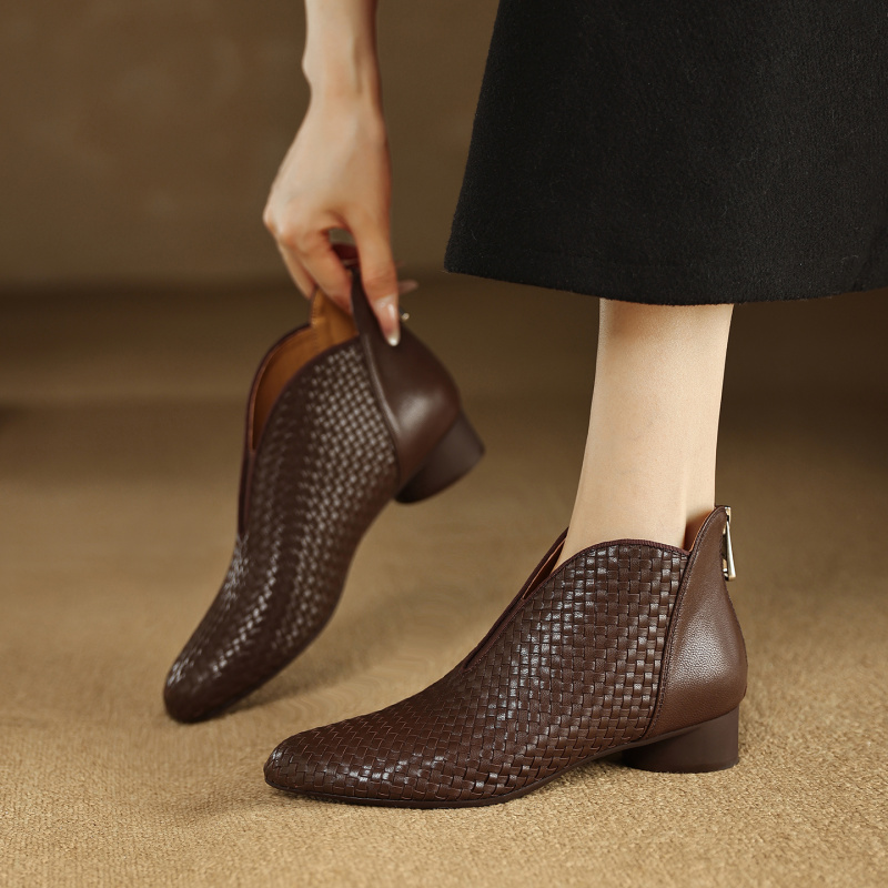 徐先生 羊皮 跟高3cm 34-40手工编织真皮女靴秋冬季新款超轻超软