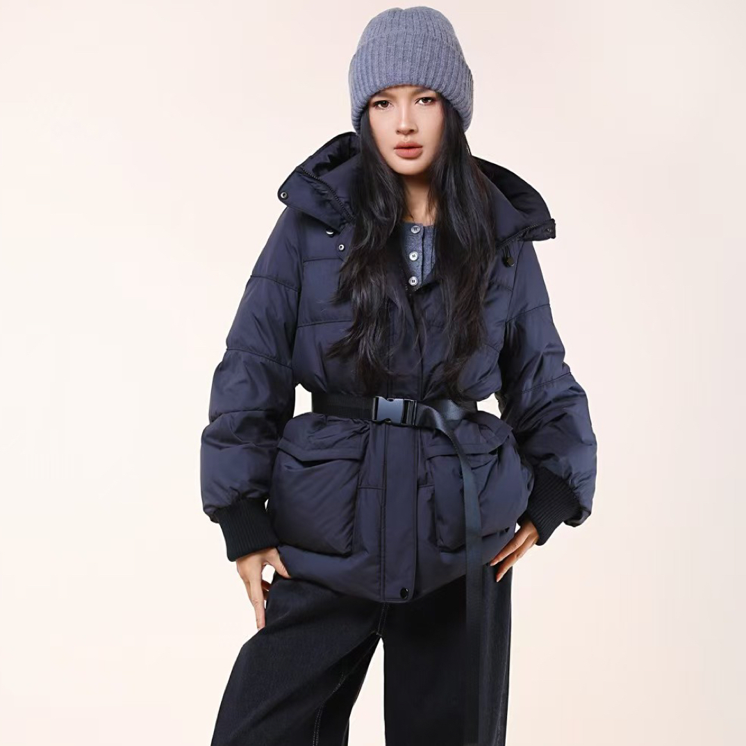 连帽冬季收腰中长款加厚保暖羽绒服女