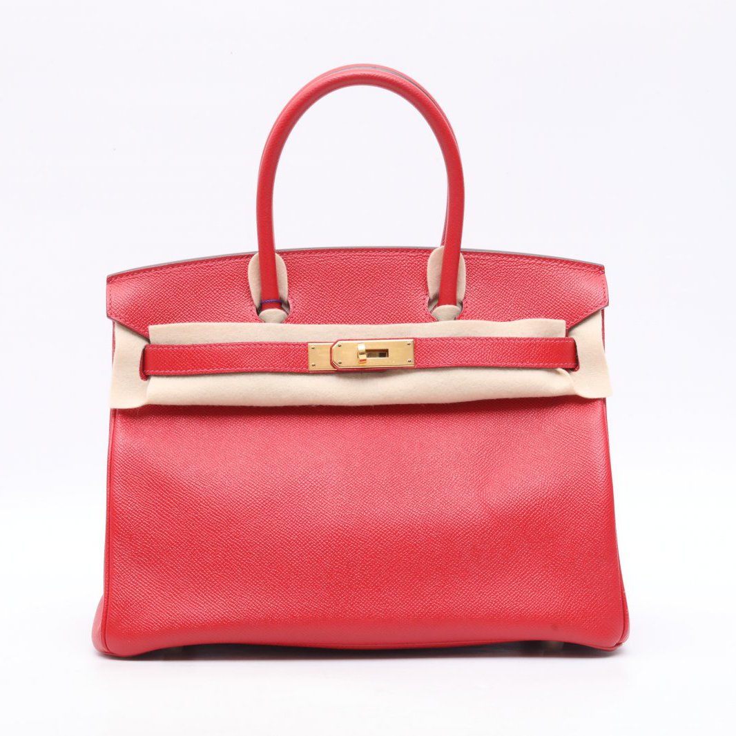 99新 Hermes/爱马仕 小花姑姑438477Birkin 30 Q5国旗红 Ep皮 T刻