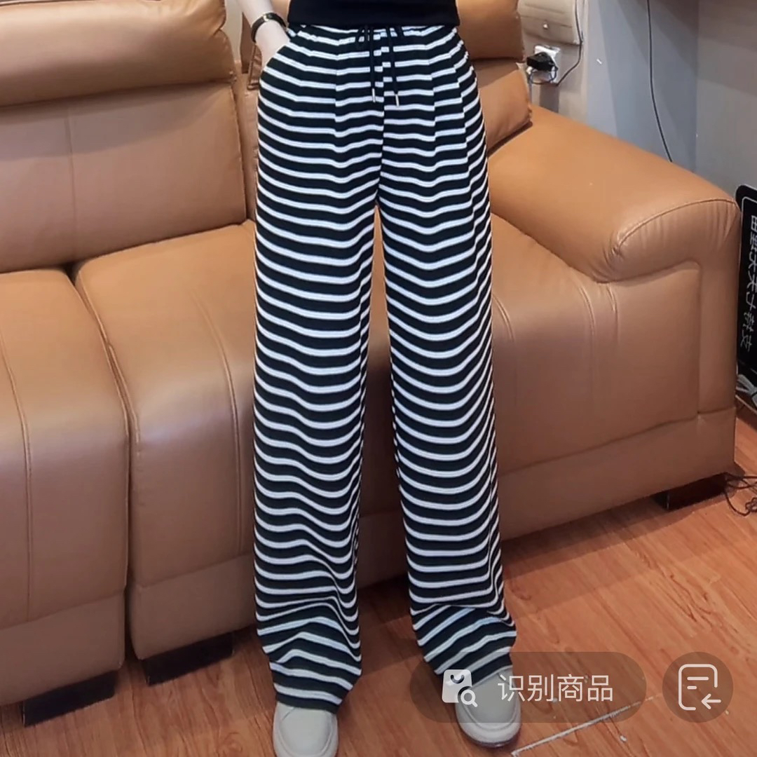 小敏家，秋季新款时尚百搭慵懒条纹直筒裤休闲裤