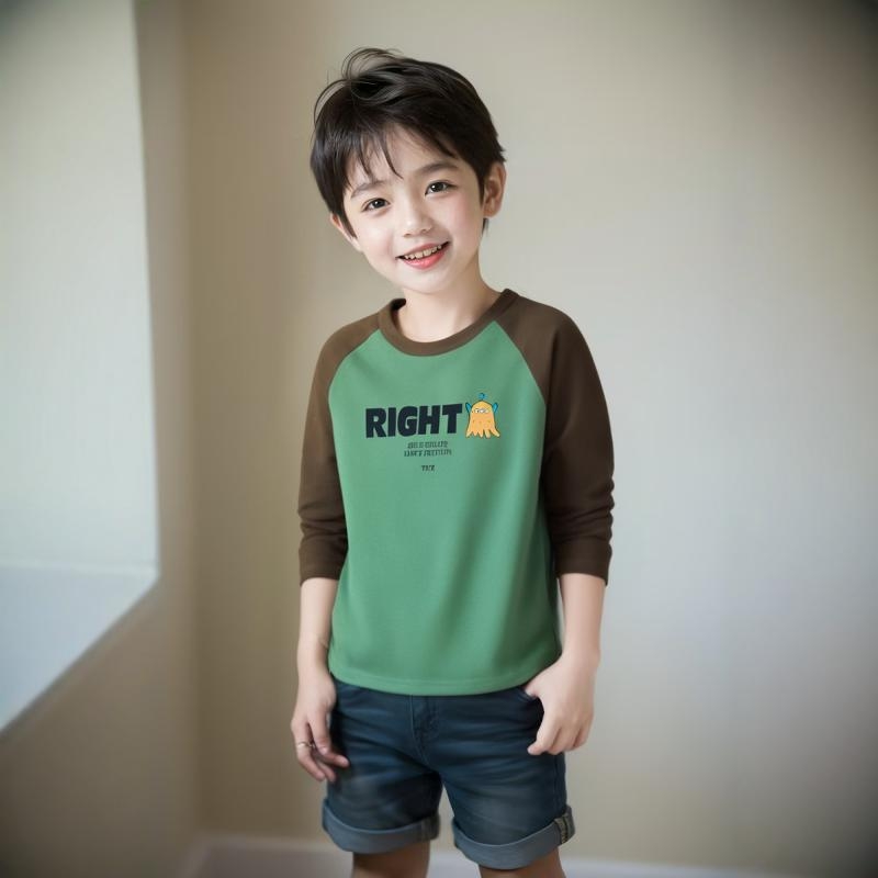 2025新款儿童春秋长袖休闲男百搭字母韩版卡通T恤童装印花打底衫
