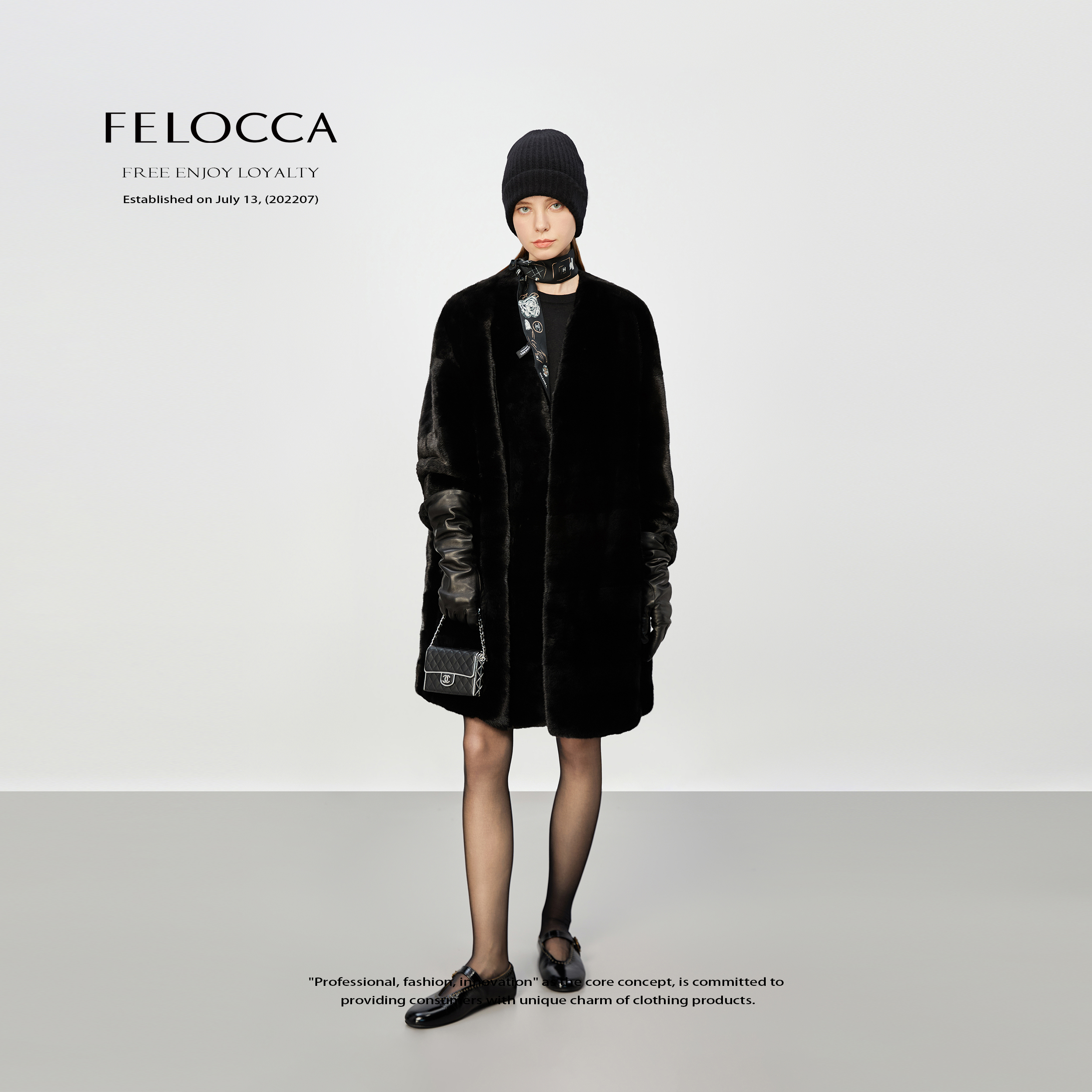 【FELOCCA】中长款V领锁扣水貂大衣时尚外套BA-190