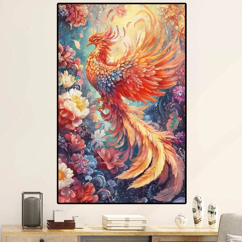 2025小哥定制款与凤凰同飞现代高级玄关画大格四股90*145厘米59色