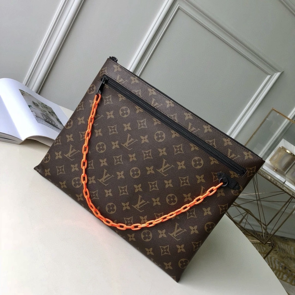 99新 LouisVuitton/路易威登 限量19ss秀款virgil手包 橙色链条