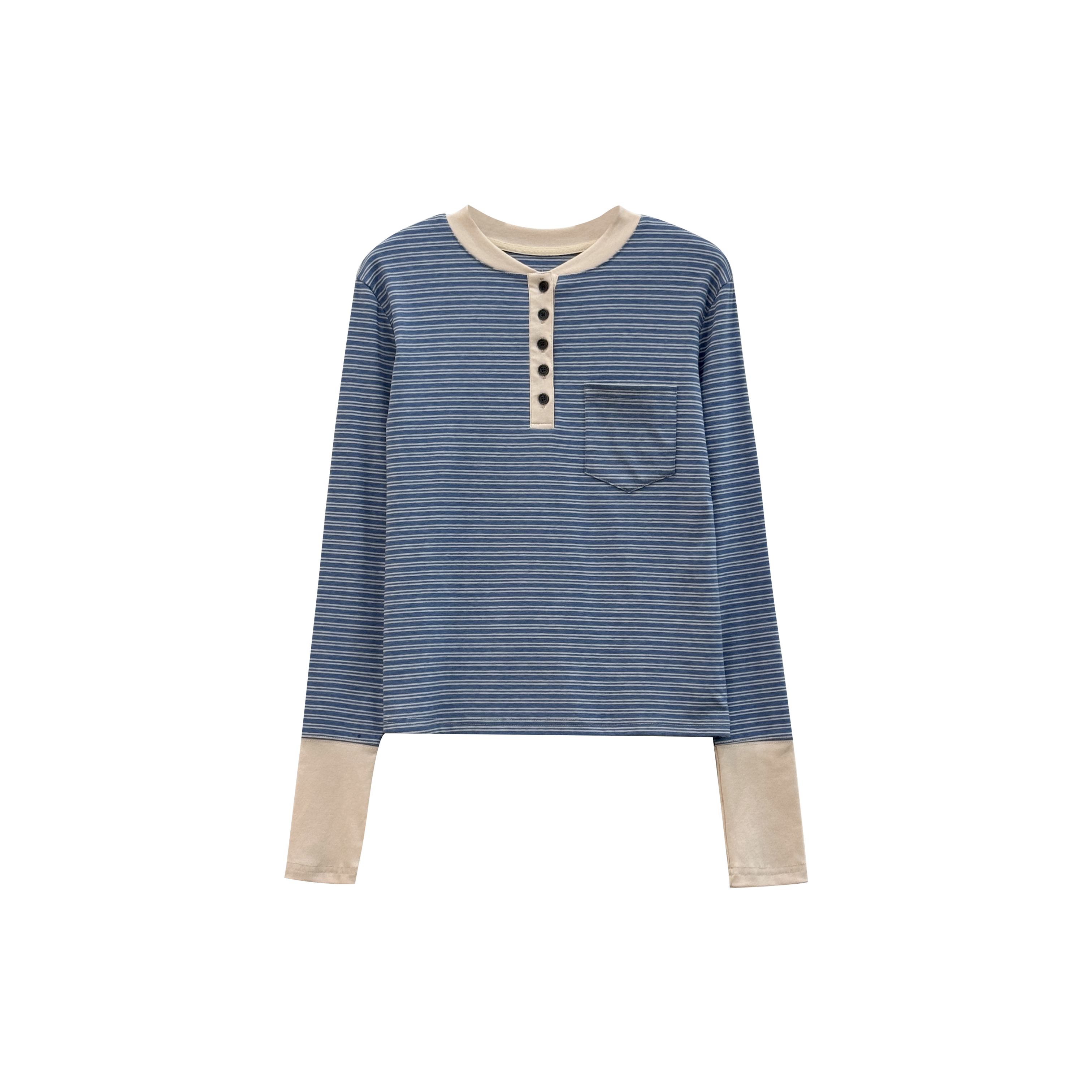 【口袋条纹】2025新款时尚圆领长袖T恤简约百搭女秋季显瘦