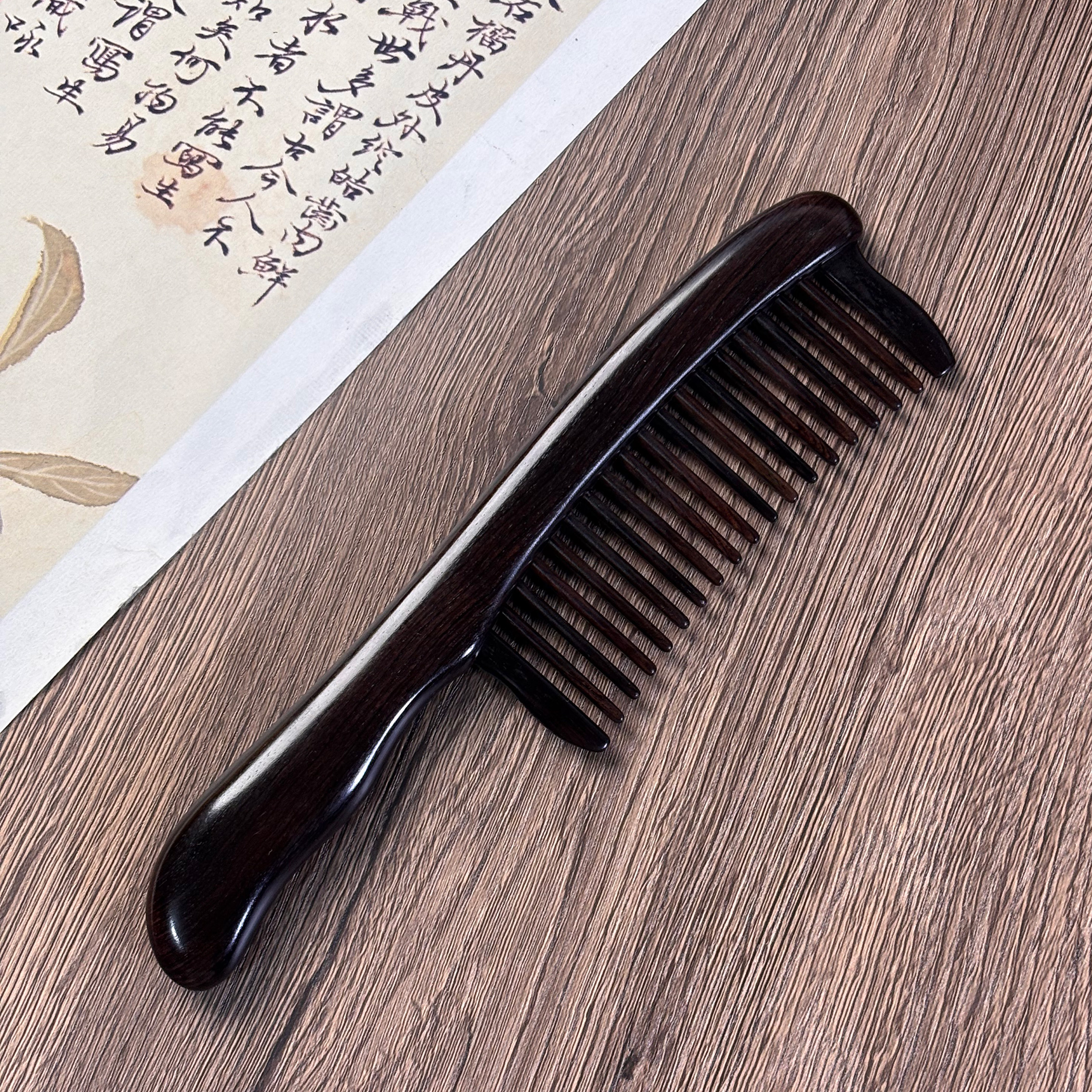 加长黑檀紫光檀插齿中齿按摩木梳女士长发便携实木梳家用顺发