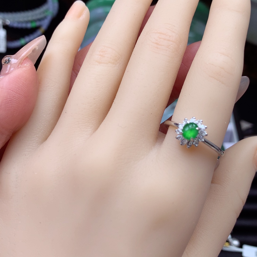 银S925镶嵌戒指翡翠缅甸翡翠手镯