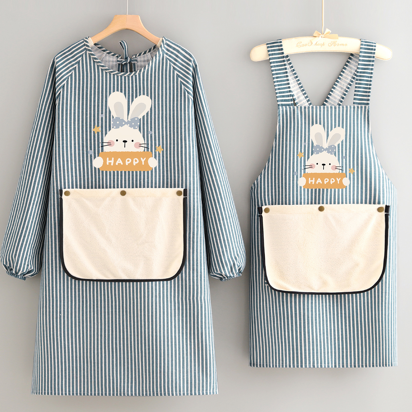 时尚棉麻长袖罩衣家用厨房围裙防污耐脏餐饮摆摊专用男女外穿护衣