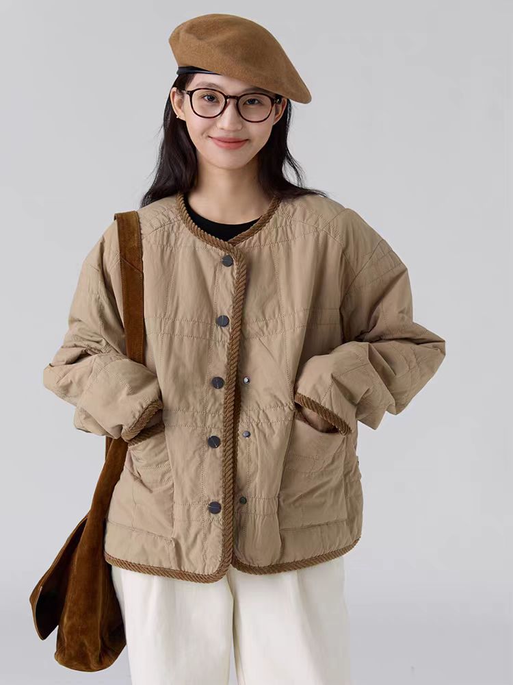 （A501-A600）直播过款圆领宽松棉衣秋冬新款棉服短外套慵懒上衣