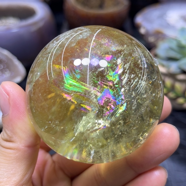 未镶嵌珠宝半成品水晶爆彩黄水晶球