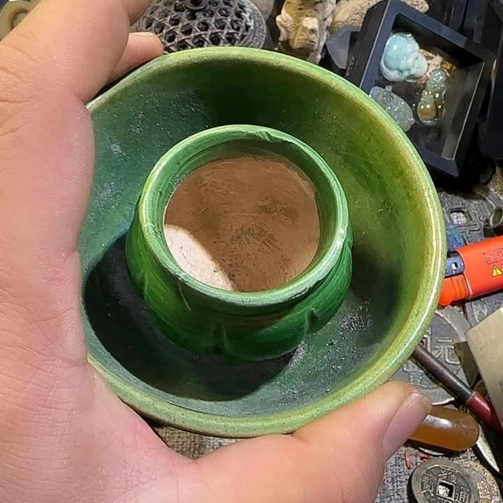 人***味陶瓷工艺品摆件绿釉碗