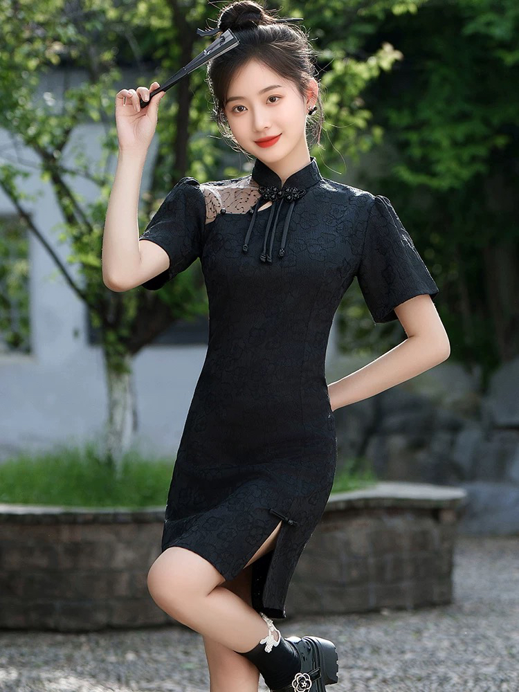 【2380 朱砂痣 显瘦黑】显瘦气质修身优雅复古中国风旗袍