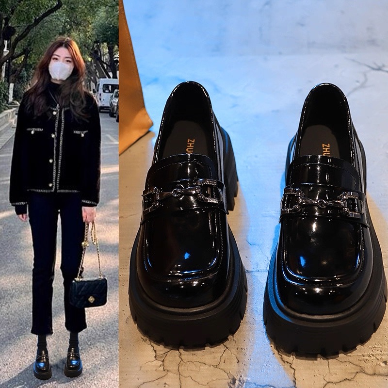 厚底乐福鞋女2025新款秋冬英伦风小皮鞋粗跟松糕单鞋