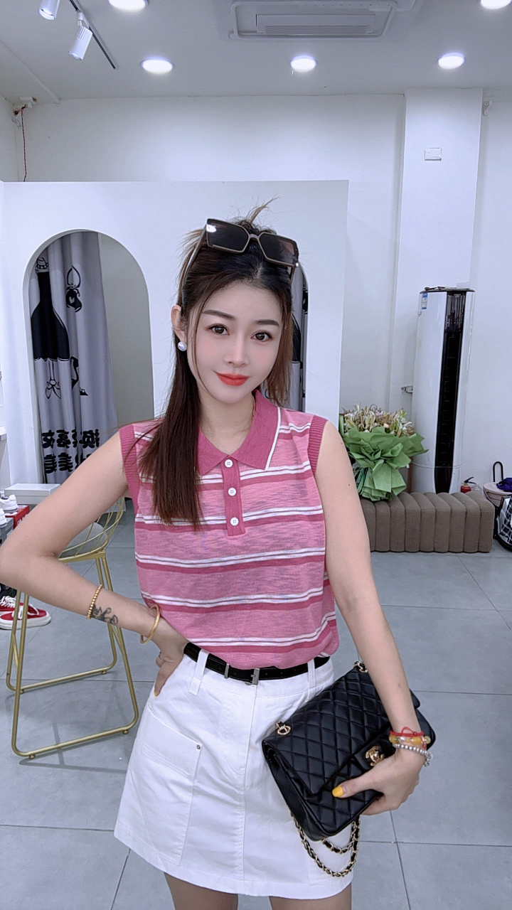 炫彩阁33109【夏季Polo领针织显瘦上衣】