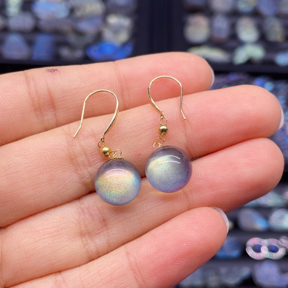 长石耳饰18K金镶嵌耳饰