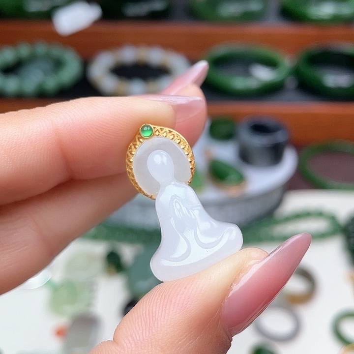 和田玉（白玉）颈饰18K金镶嵌