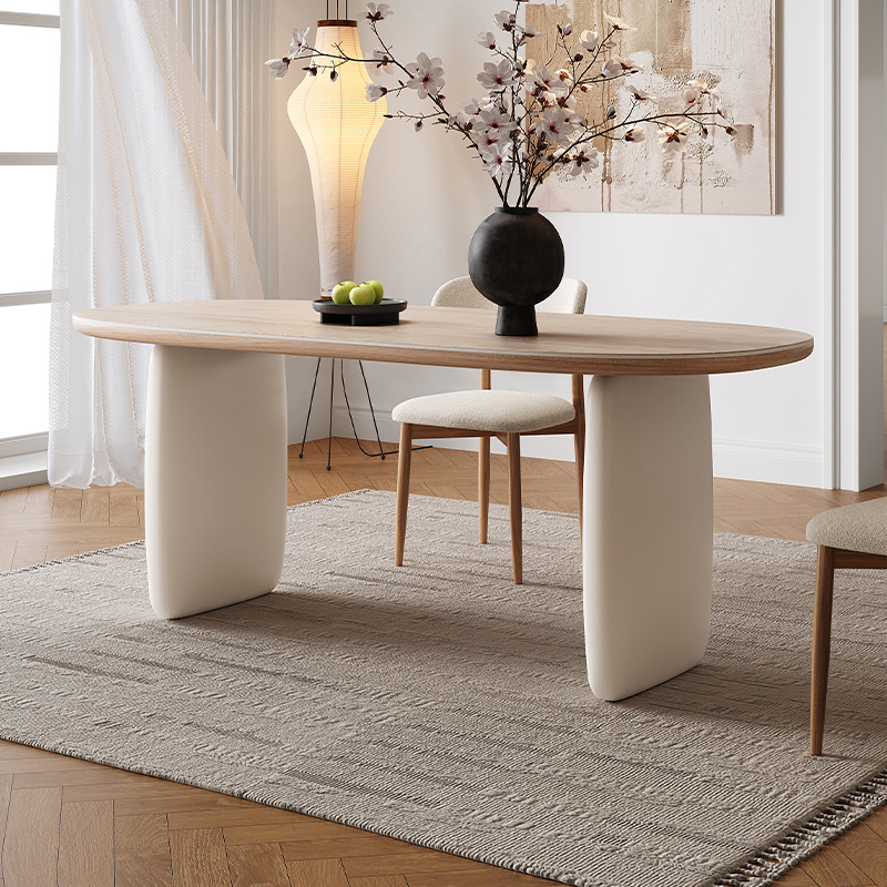 岩板餐桌2025新款法式奶油中古风客厅餐桌椅椭圆形家用吃饭桌子