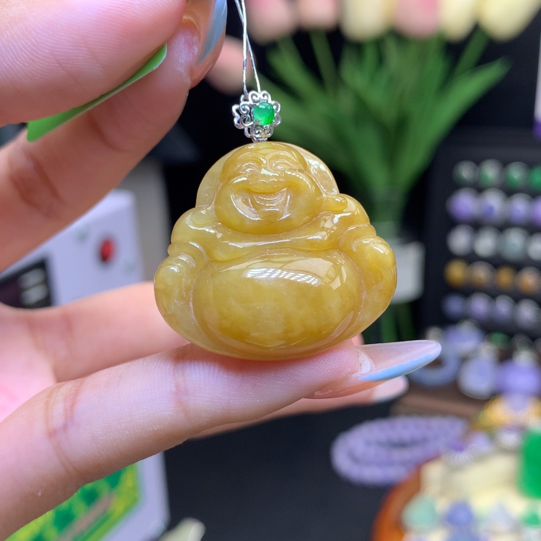 翡翠18K金镶嵌颈饰天然