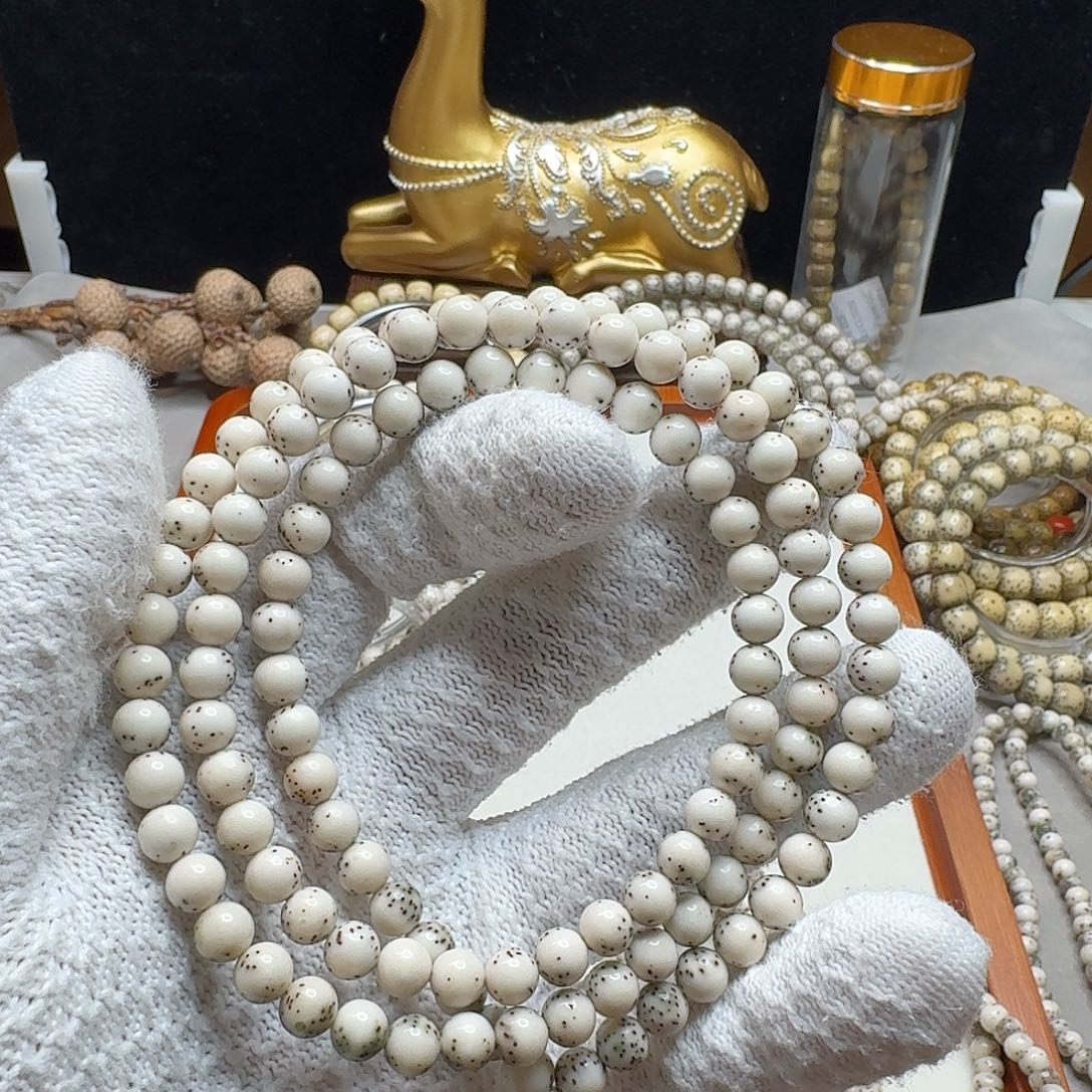 手串星月菩提石玉料7/7瓷白玉化料通体留白小细星多圈