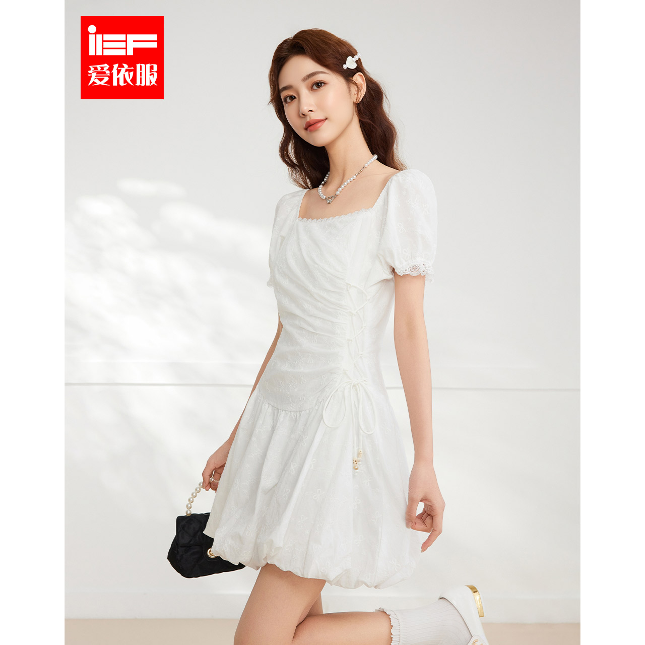 IEF/爱依服2025夏季新款法式小清新甜美少女风减龄百搭通勤连衣裙