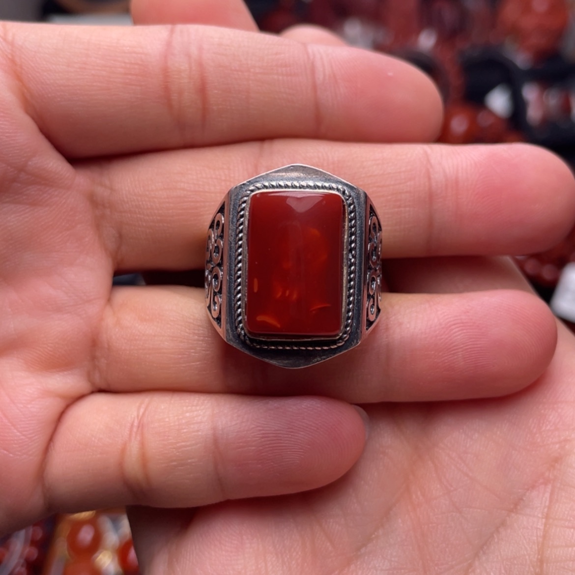 【闪购商品】银S925镶嵌大方戒南红玛瑙茶**享