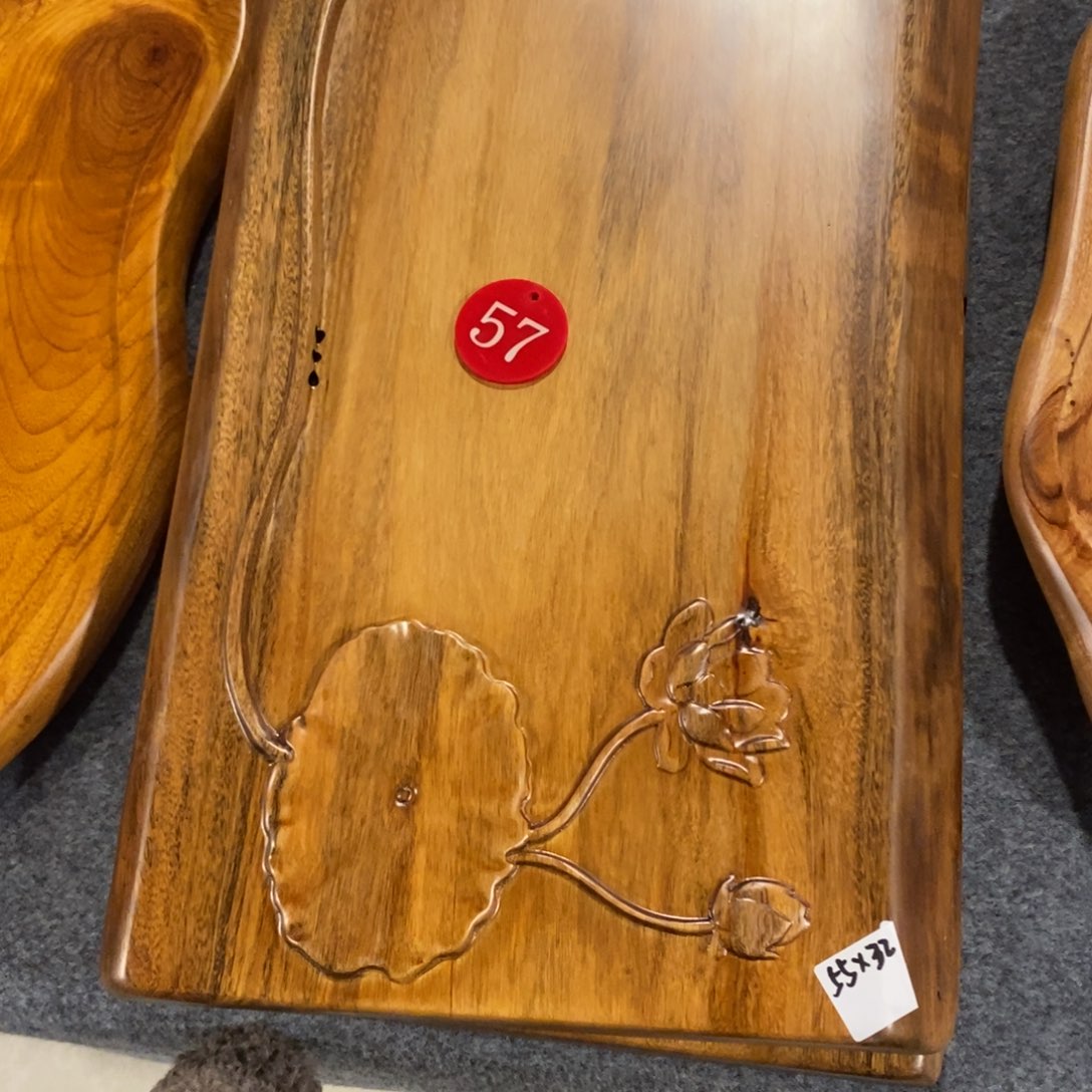 香樟木雕刻茶盘55×33