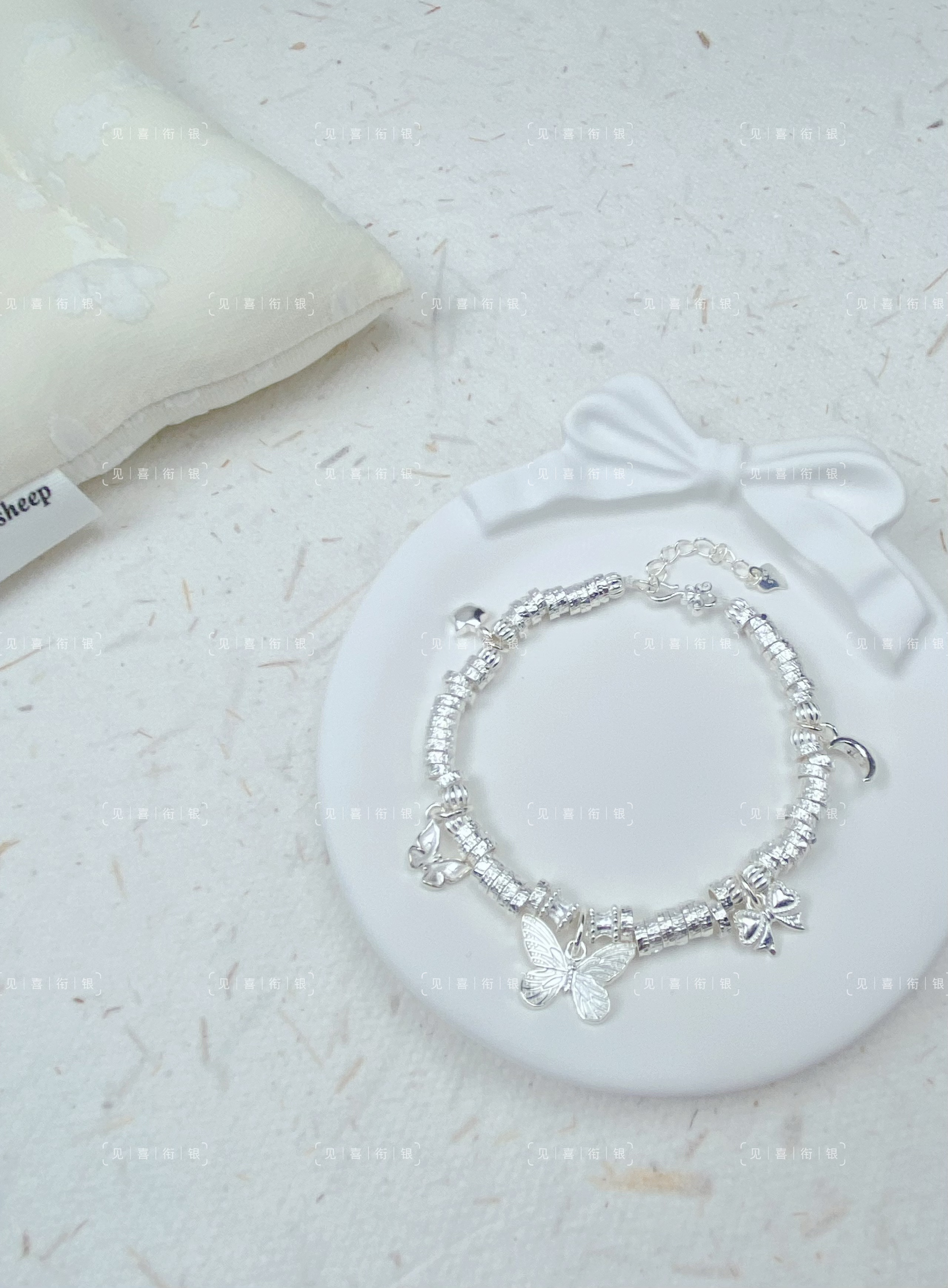 足银珐琅手链 足银999手链 盘缠珠DIY配件蝴蝶星月精致手工礼物