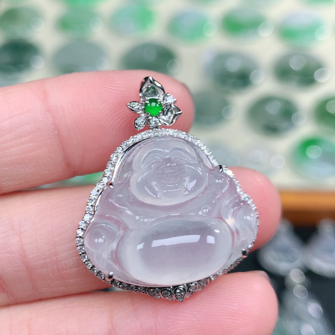 翡翠18K金镶嵌吊坠(不含链)31.5-25.7-11.7