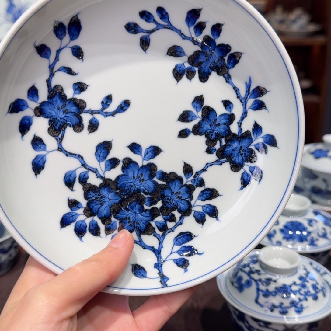 青花雯华堂手绘壶承