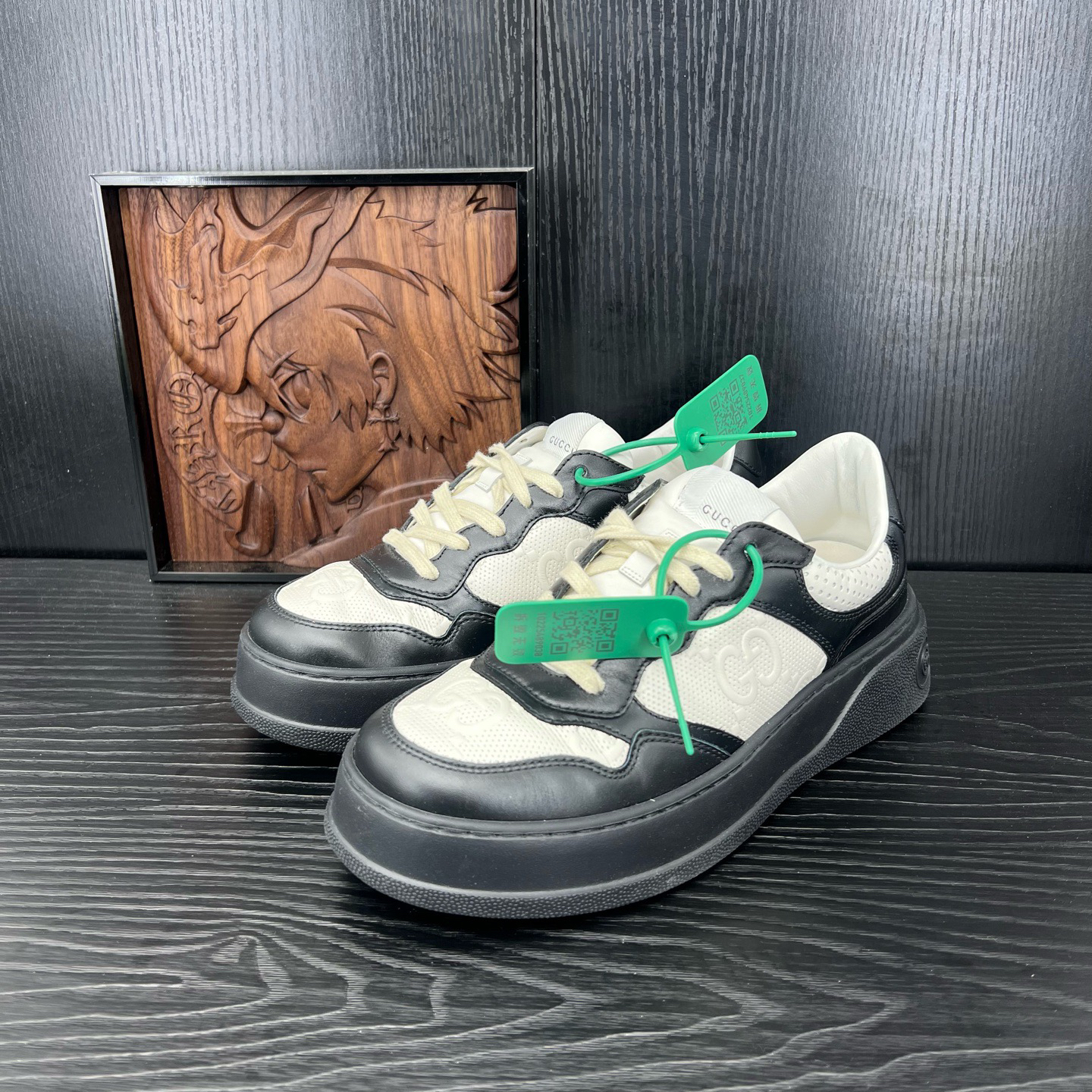 95新 GUCCI/古驰 39.5码饼干鞋 黑白二手女鞋CH23695