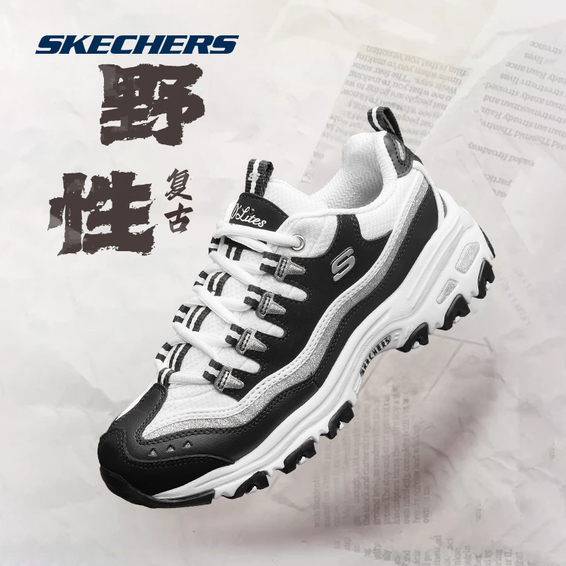 斯凯奇女款增高经典熊猫鞋复古闪钻时尚百搭轻便软底潮流老爹鞋