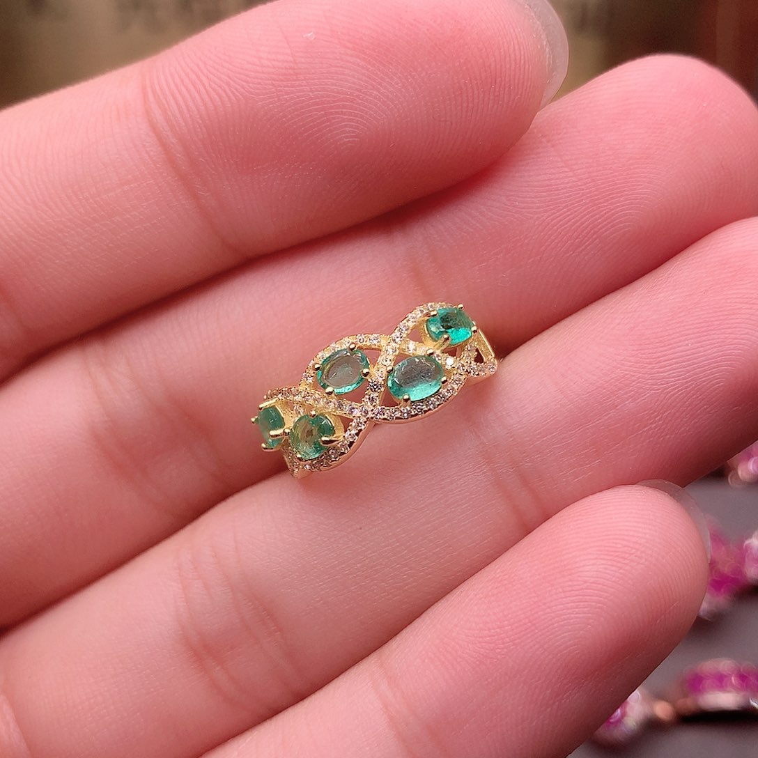 祖母绿戒指银S925镶嵌