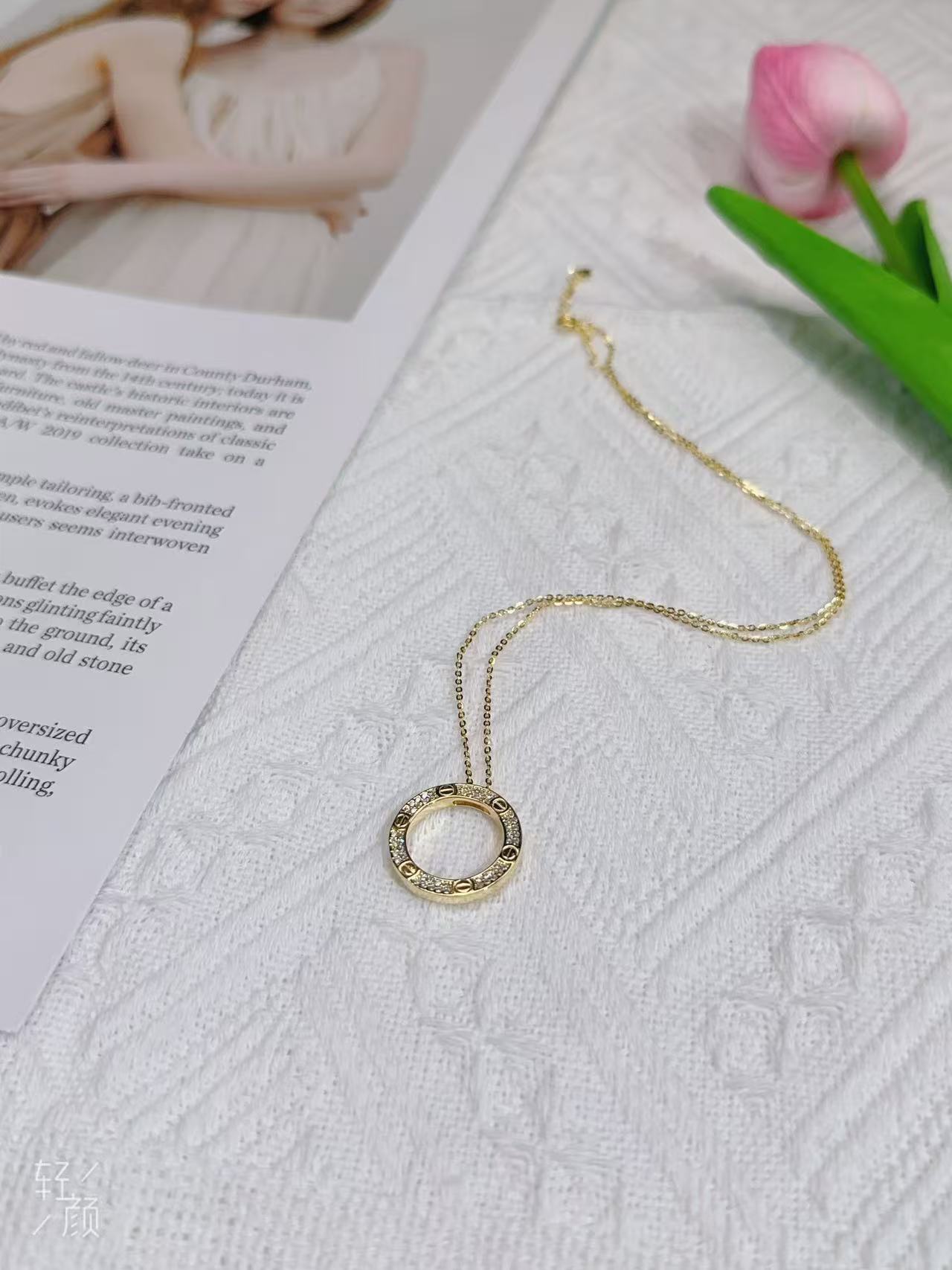 坠链均925银 【2014】轻奢简约镶钻金色圆圈锁骨链莫比乌斯环银项链