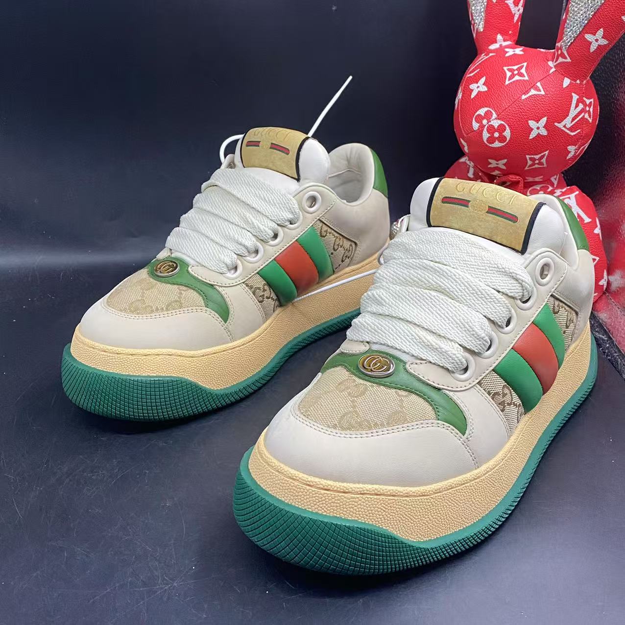 99新 GUCCI/古驰 【聚星优选】经典墨绿胖丁脏脏鞋40.5欧码kke163