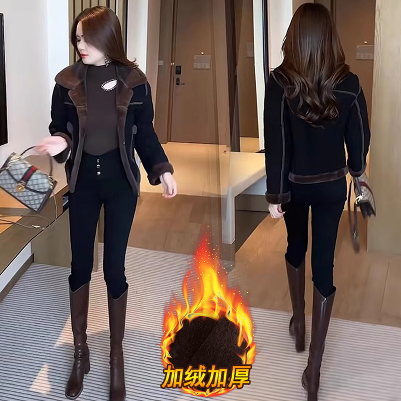 加绒加厚时尚短外套女2024年冬季新款气质显瘦小个子皮毛一体外套