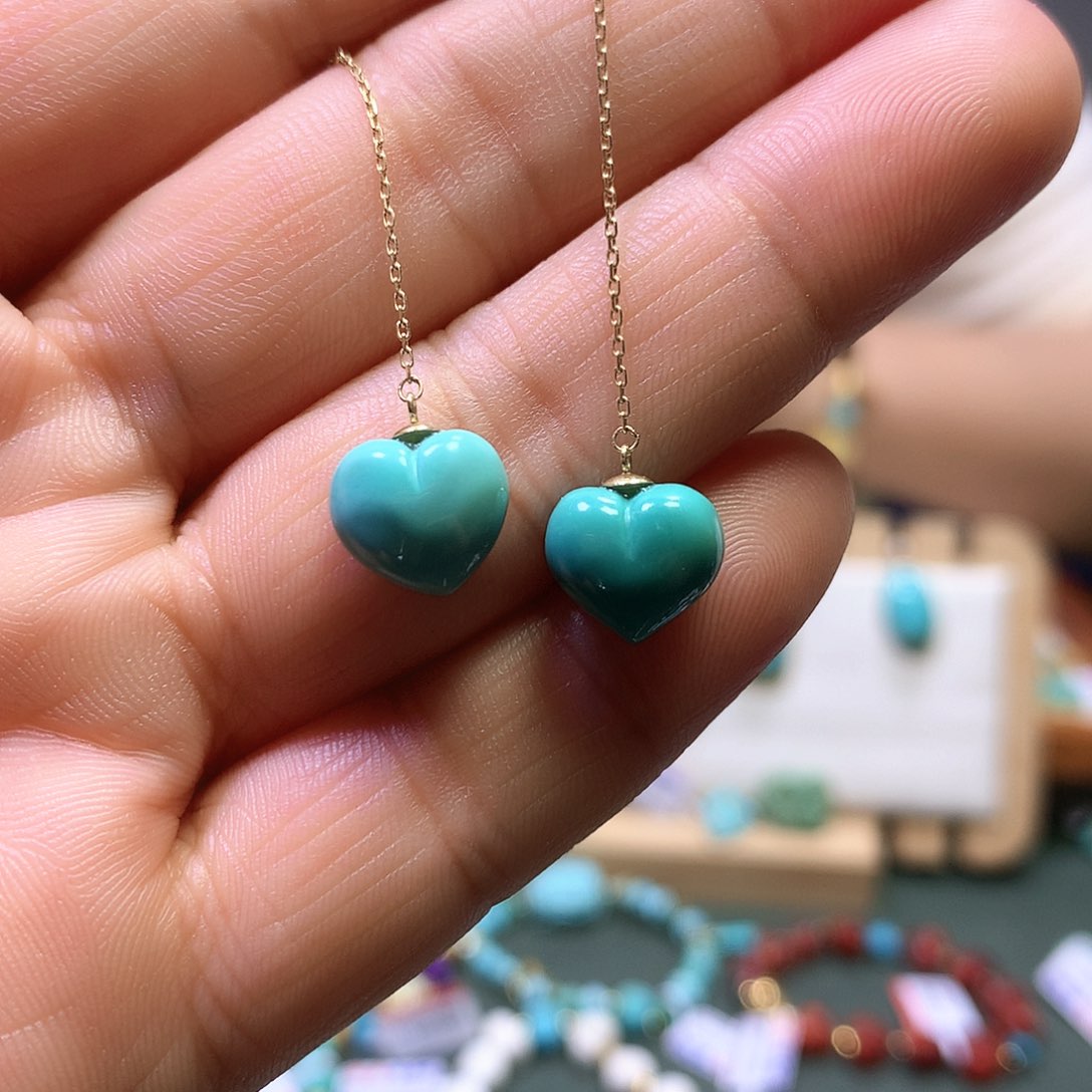 绿松石18K金镶嵌耳线