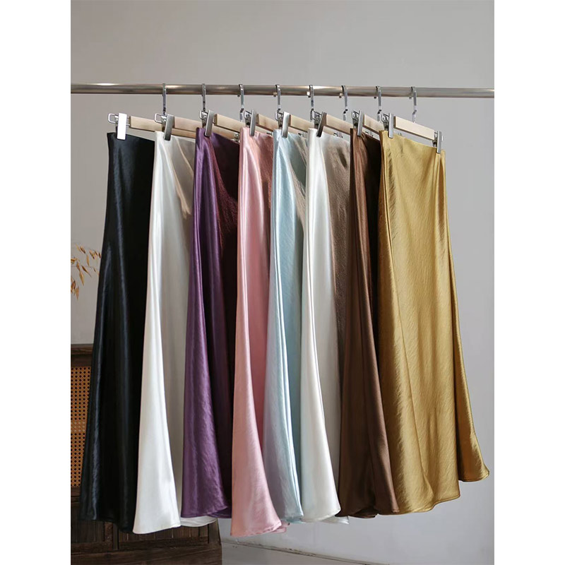 【复合汗布秋冬】高品质缎面半身裙高腰中长款a字裙流光色厚款