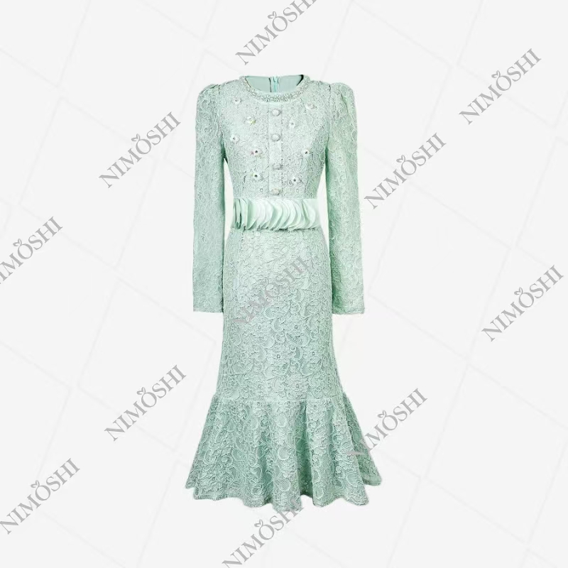 【娴总】-法式网纱双层设计亮片鱼摆裙气质显瘦连衣裙女Q1282