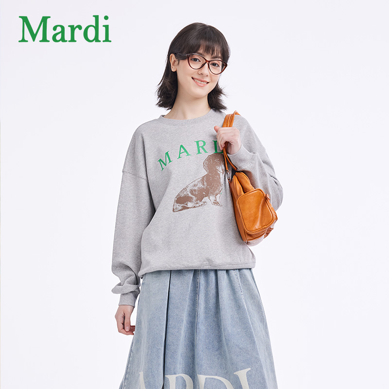 Mardi腊肠狗印花女春季百搭新款纯棉长袖卫衣针织上衣MWY2512036