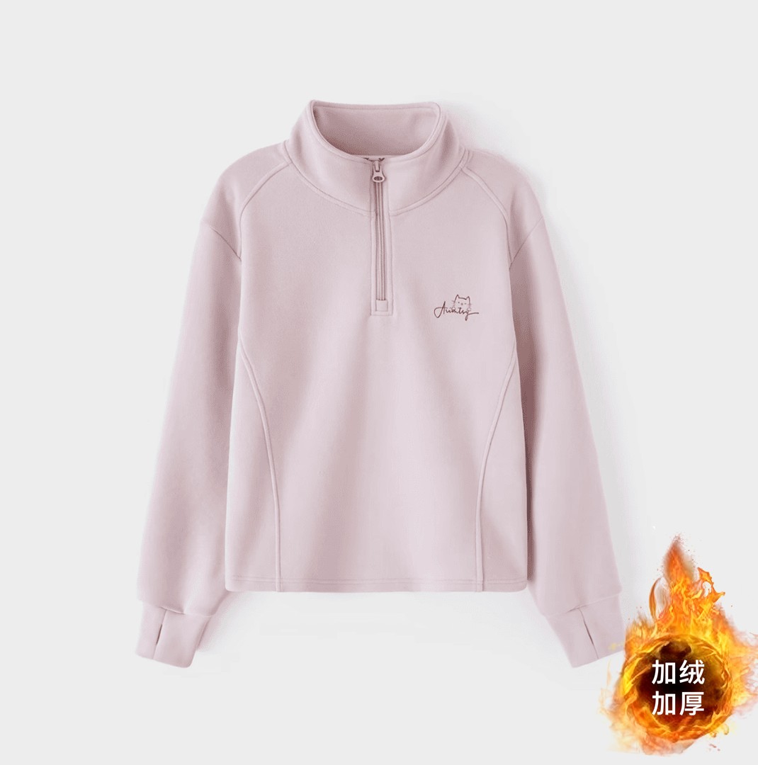 女童加绒秋冬德绒卫衣休闲女宝宝半高领百搭时尚洋气休闲长袖上衣