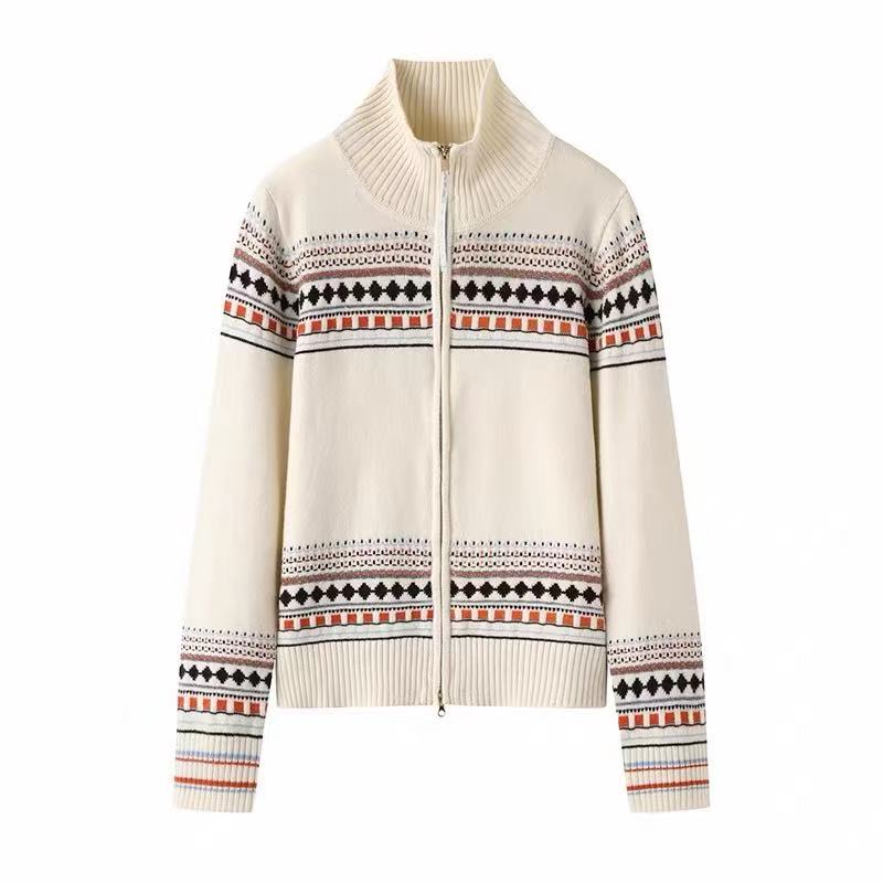 YM 66050新款复古民族风提花设计针织开衫