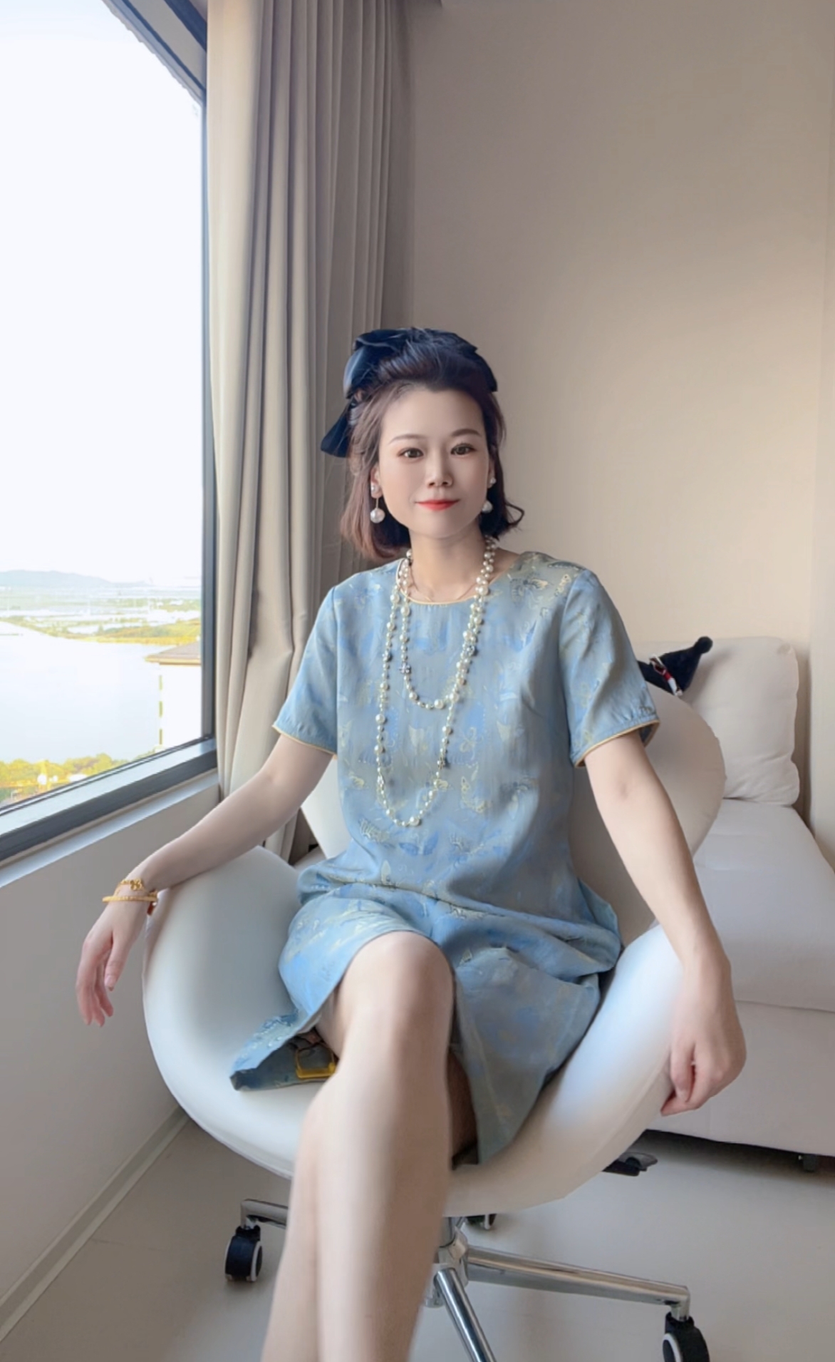 新款夏季单层时尚百搭提花轻薄透气女装连衣裙24219