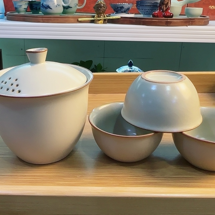 青花瓷器 茶叶罐 玻璃旅行陶瓷套