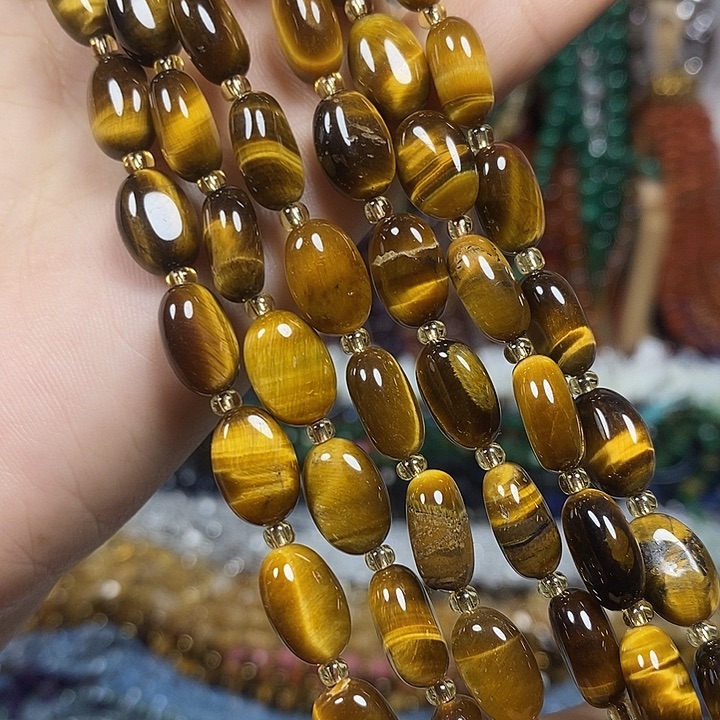 玛瑙/玉髓未镶嵌珠宝半成品A级天然虎眼卡8*12mm一条