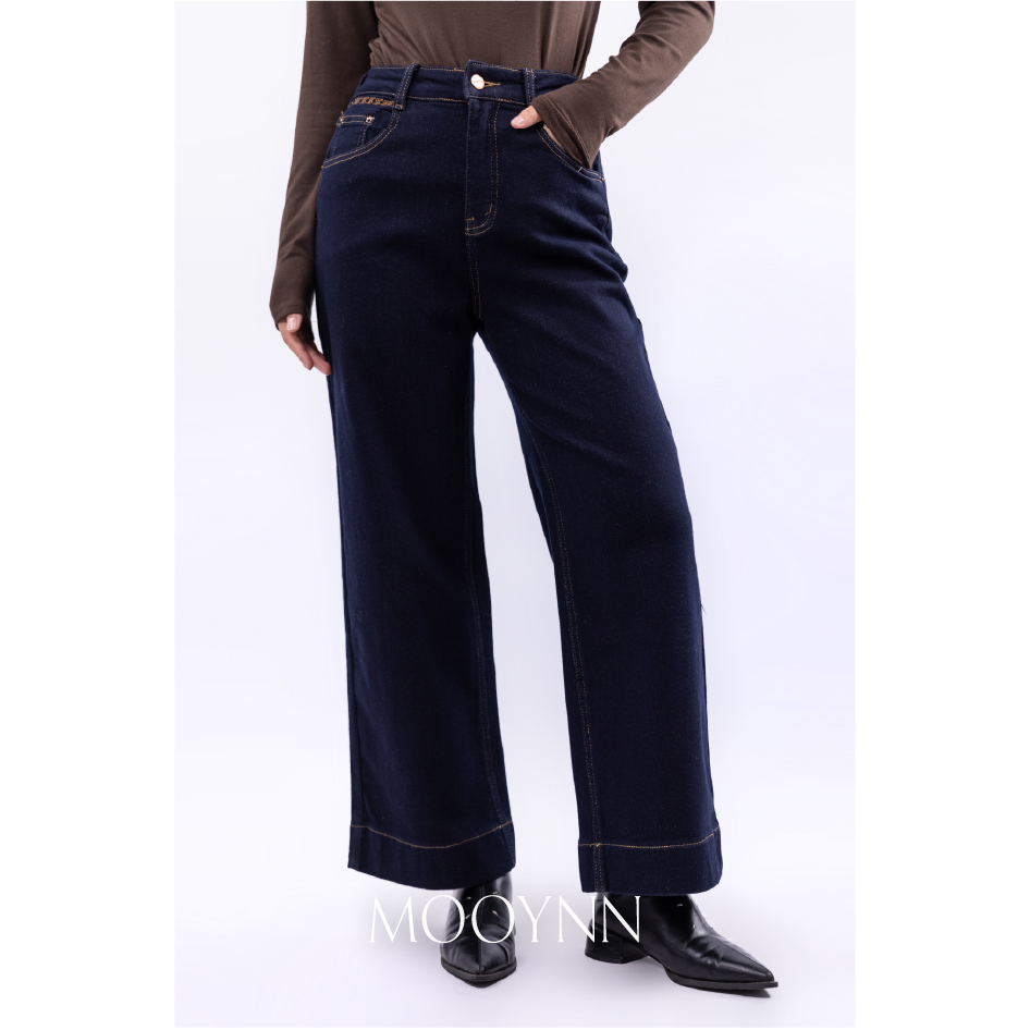 Mooynn/茉零【2025冬】百搭复古宽边加绒直筒牛仔长裤M1305838025