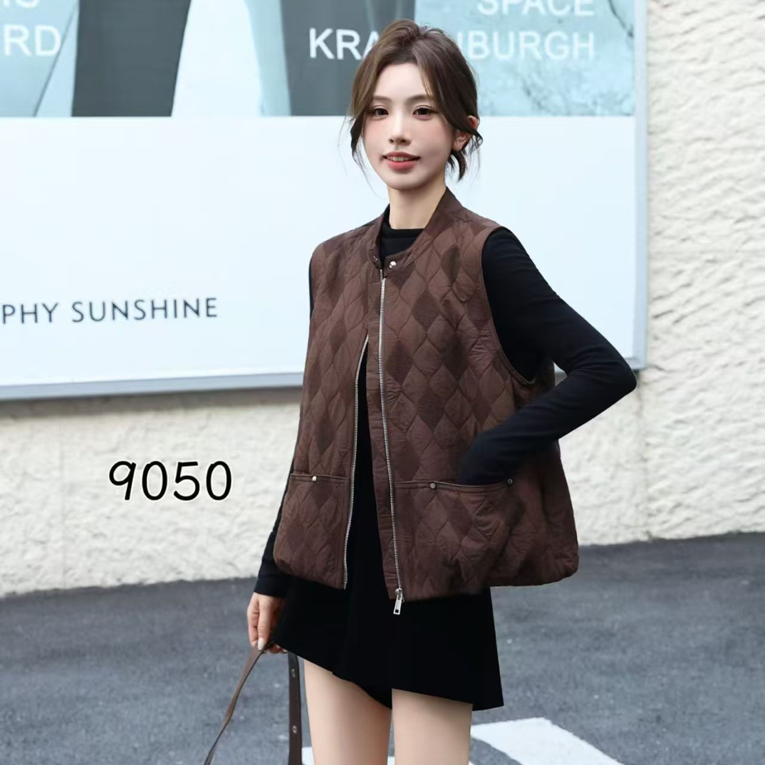 NFM女驸马新款时尚百搭显瘦菱格纹夹棉马夹9050