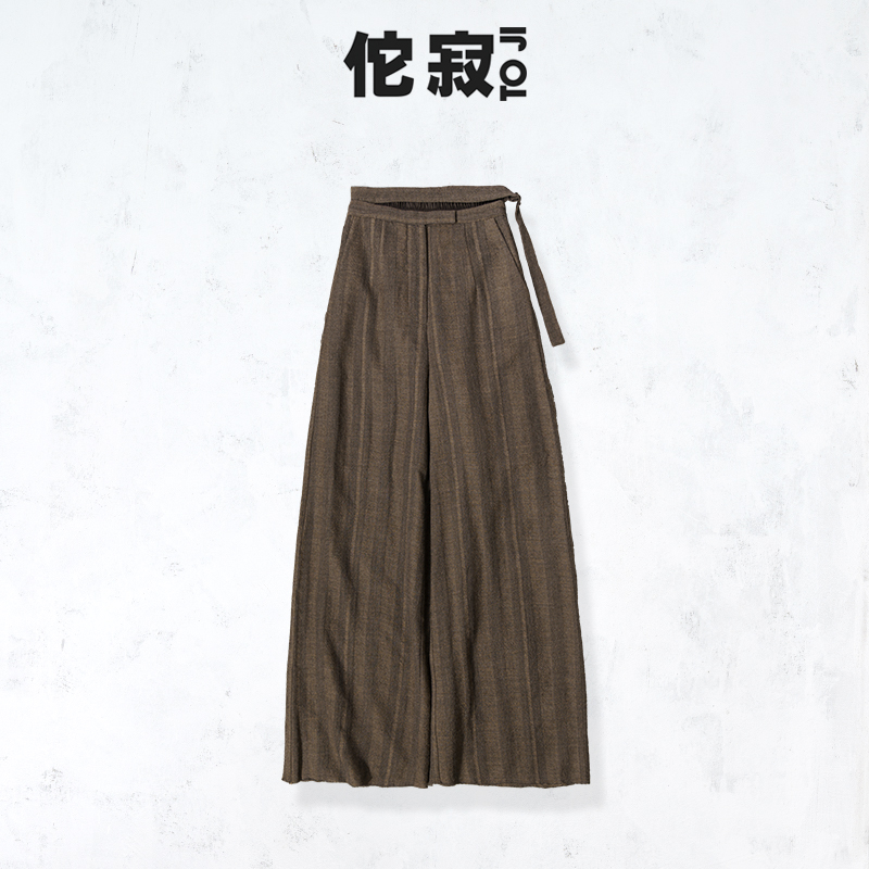 佗寂时尚休闲后松紧腰百搭显瘦长款春季羊毛条纹裤子女士ADN3K567